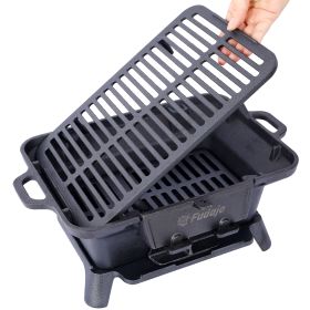 Camping Stove Oval Cast Iron Grill Outdoor, Portable Charcoal Grill and Tabletop Cast Iron Skillet - 100% Cast Iron, Durable, Small Charcoal Grill