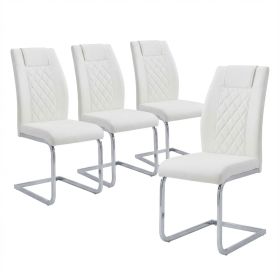 High-Back Dining Chairs Set of 4, PU Leather Modern Kitchen Chairs with Silver Legs for Home Furniture Dining & Kitchen Room (White)