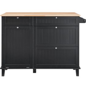 VEVOR Kitchen Island Cart, 50" Wood Top Breakfast Bar with Trash Cabinet Tilt Out 10 Gallon Storage, Farmhouse Dining Living Room Table with Drop