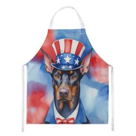 Doberman Pinscher Patriotic American Apron Cooking Kitchen Server Baking Crafts Gardening for Adult Women Men, Unisex, Large, Multicolor