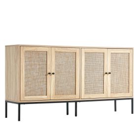 VEVOR Rattan Cabinet, Rattan Storage Cabinet with 4 Magnetic Doors and Adjustable Shelves, Sideboard Buffet Cabinet for Hallway, Entryway, Living