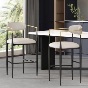 Barstools Set of 2, Counter Height Upholstered Bar Stools with Backs and Iron Legs for Kitchen Island, Beige Fabric Seating 260LBS Weight Capacit (Color: as Pic)